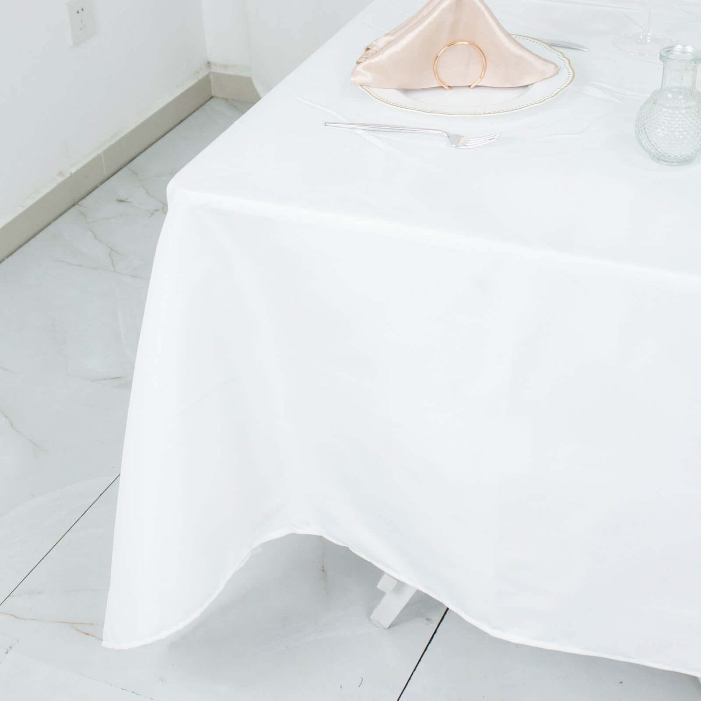 70"x70" White Premium Polyester Square Tablecloth - 220GSM