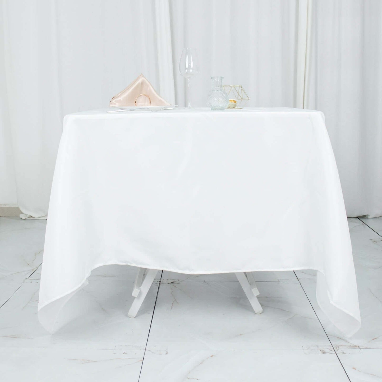 70"x70" White Premium Polyester Square Tablecloth - 220GSM