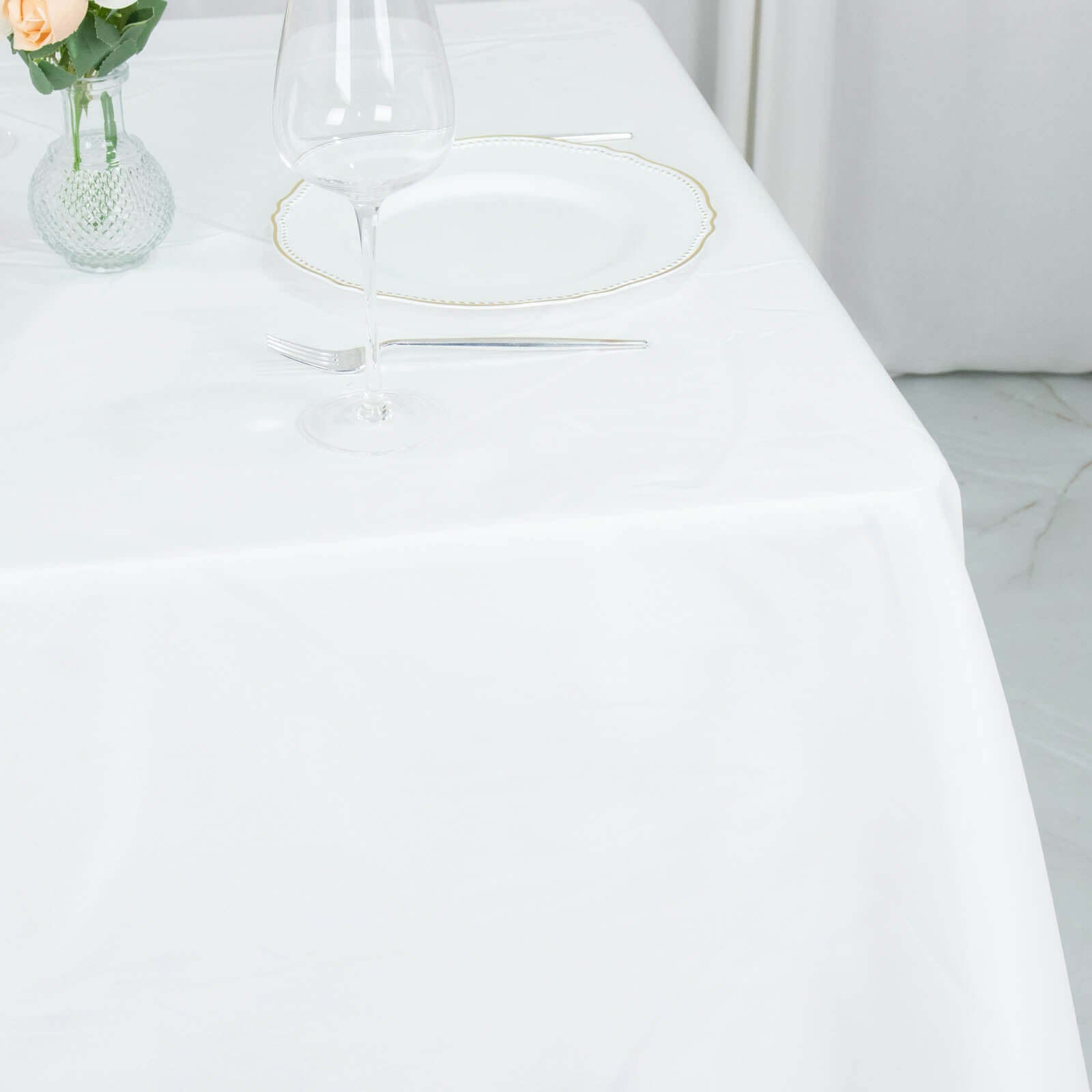 70"x70" White Premium Polyester Square Tablecloth - 220GSM