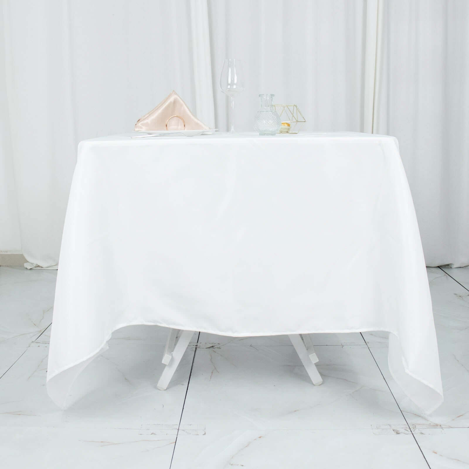 70"x70" White Premium Polyester Square Tablecloth - 220GSM